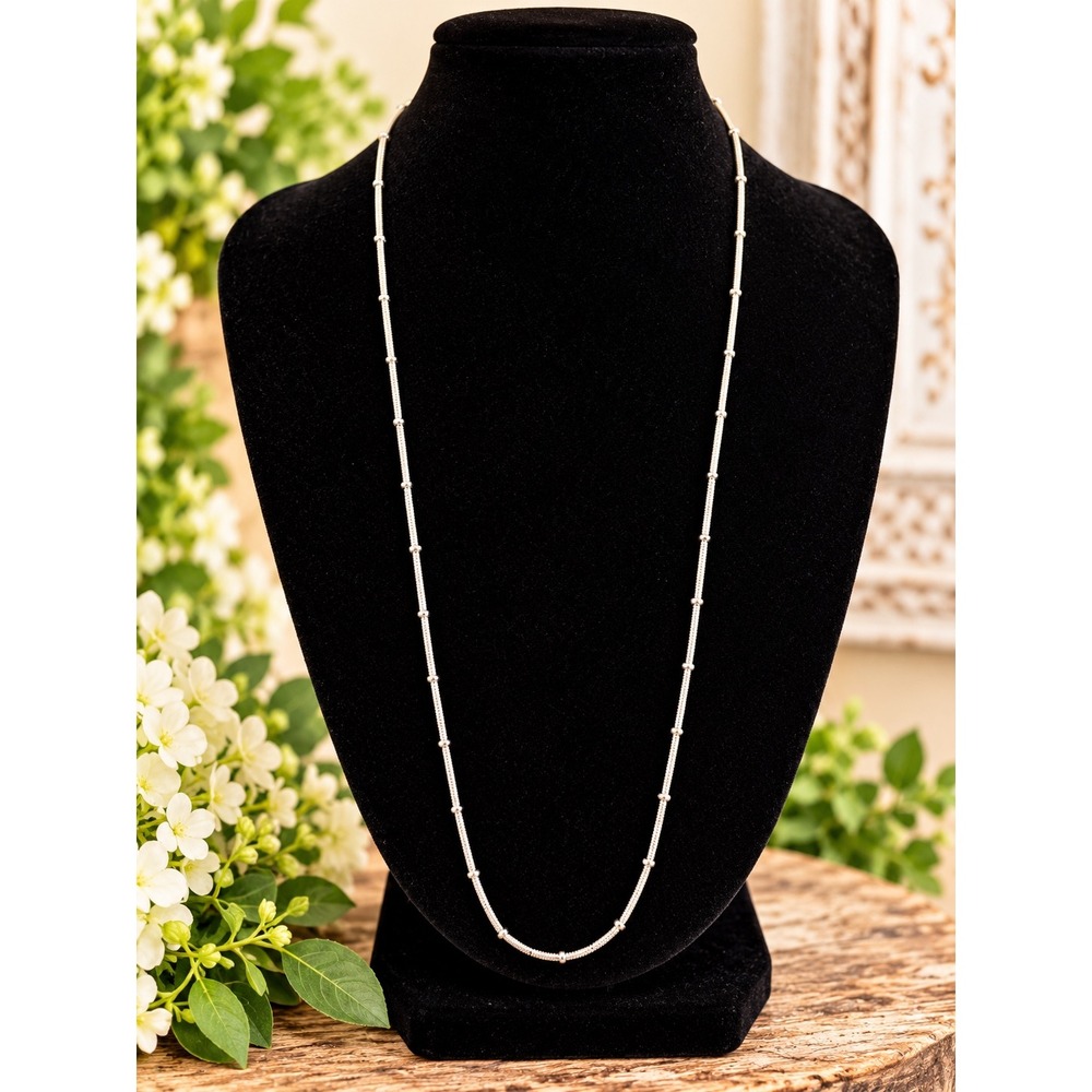 Silver Tone Beaded Snake Chain Necklace Adjustable Lobster Clasp 20-23 Inch